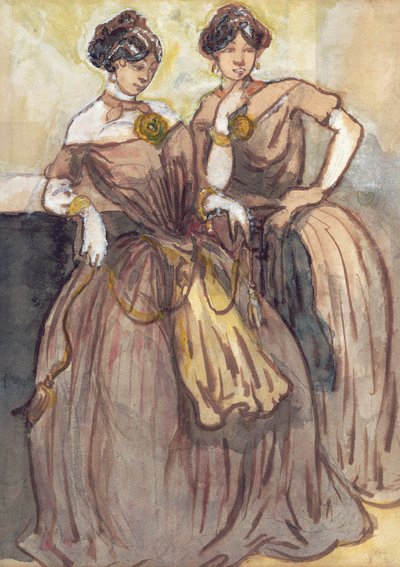 Two young women standing by Constantin Guys